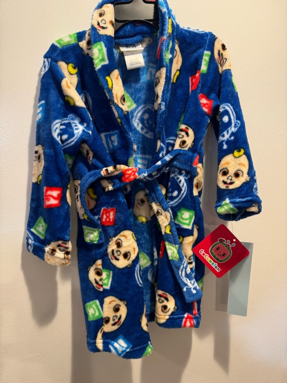 Cocomelon Plush Blue Kids Robe with Character Blocks